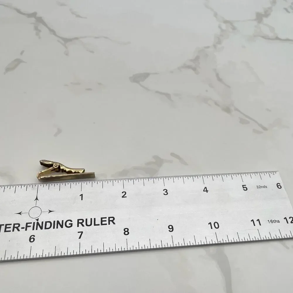 Vintage Gold Tone Tie Clip Bar Textured Hammered Engraving Space Classic Men Y2K